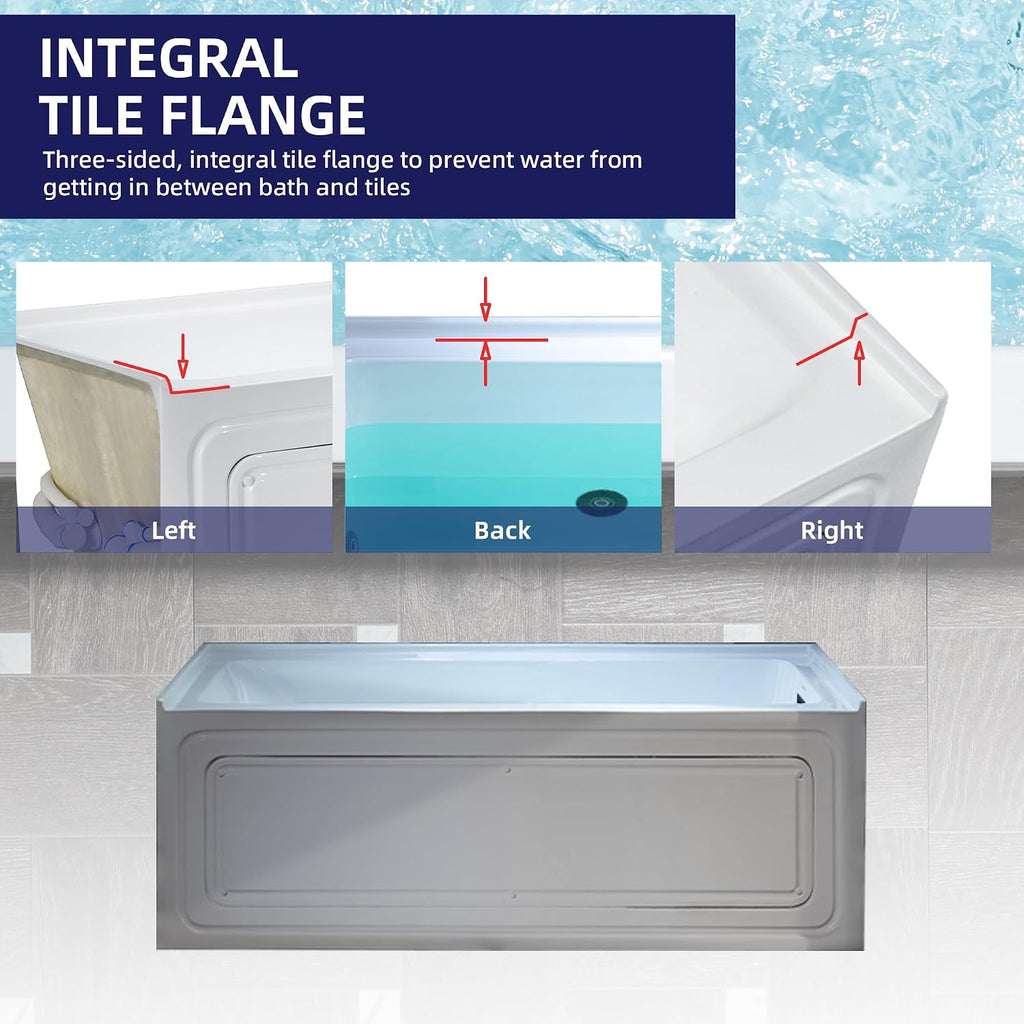 WOODBRIDGE 60' x 32' Alcove Acrylic Rectangular Whirlpool Heated Jetted Tub in White with right Drain, Matte Black Finish, BS667-R-MB02