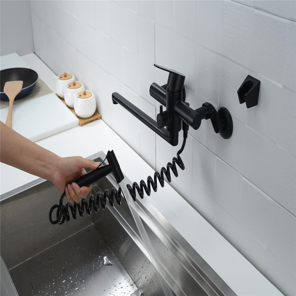 Bathroom Taps with Shower Mixer and Basin Tap Set, 304 Stainless Steel Bath Faucet Wall Mounted Mixer Taps, Hot and Cold 2 Function Taps, Bathtub Shower Faucet Set,Black