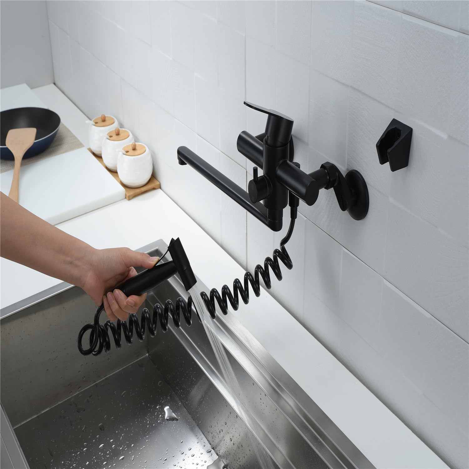 Bathroom Taps with Shower Mixer and Basin Tap Set, 304 Stainless Steel Bath Faucet Wall Mounted Mixer Taps, Hot and Cold 2 Function Taps, Bathtub Shower Faucet Set,Black