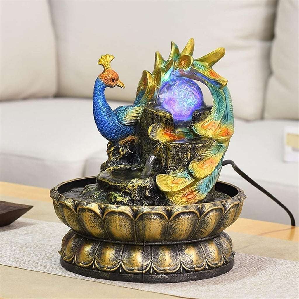 HIHELO Tabletop Fountain Tabletop Fountain Peacock Home Feng Shui Ball Desktop Fountain Dining Table Office Desktop Running Water Feng Shui Ornament Indoor Fountain
