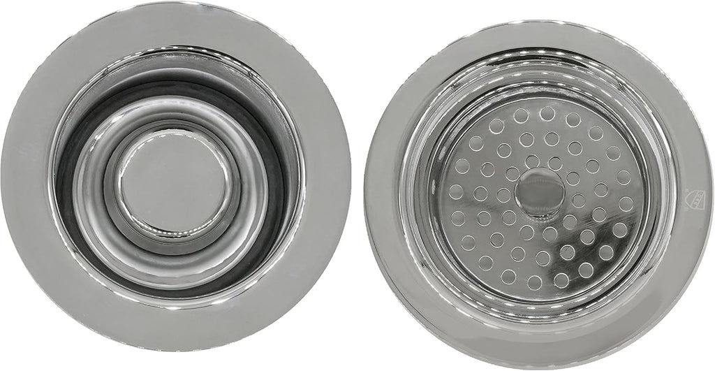 Westbrass CO2185-05 Combo Pack 3-1/2' Post Style Large Kitchen Sink Basket Strainer and Waste Disposal Drain Flange with Stopper, Polished Nickel