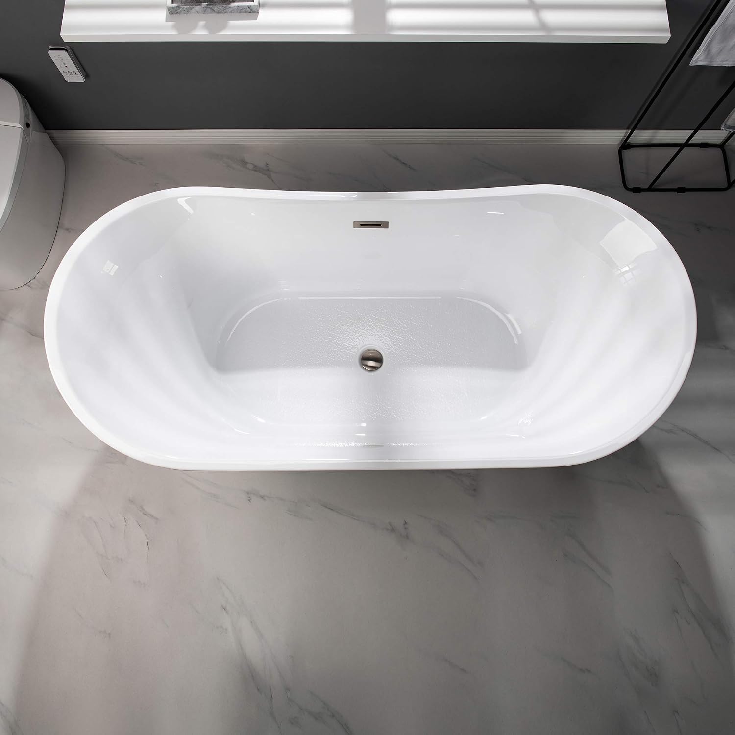 WOODBRIDGE 67' Acrylic Freestanding Bathtub Contemporary Soaking White Tub with Brushed Nickel Overflow and Drain，BTA1515--B/N