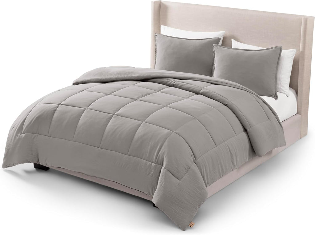 UGG Leonora Comforter Set with 2 Pillow Shams Lightweight Down Alternative Blanket Reversible Cozy Warm All Season Washable and Hypoallergenic Bedding Set, Full/Queen, Light Grey
