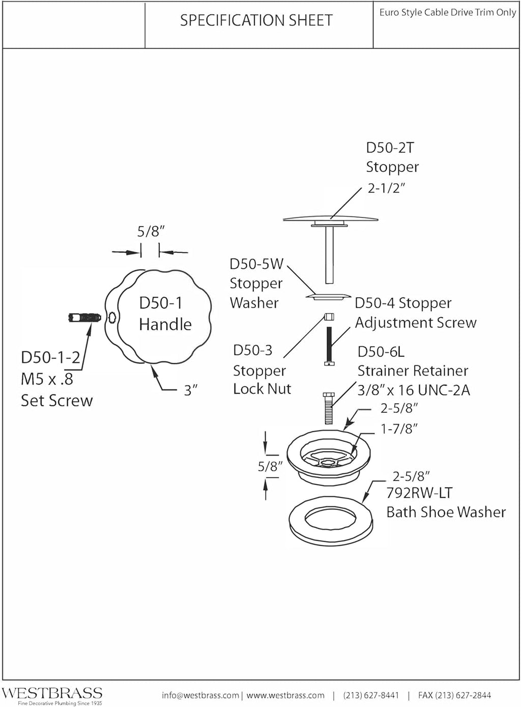 Westbrass D50TE-10-07 Standard 1-1/2' Replacement Trim for Cable Drive Bath Drain Waste & Overflow Assemblies, Satin Nickel (10-Pack)