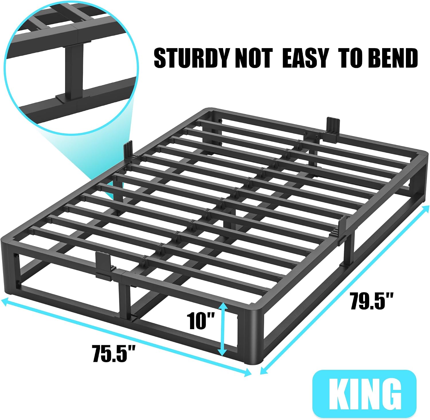 Firpeesy Upgrade Anti Bending and Round Corner Legs 10 inch Metal King Bed Frame 3500 LBS Heavy Steel Slats Support Platform Bed Frames No Box Spring Needed Platform Noise Free Easy Assembly