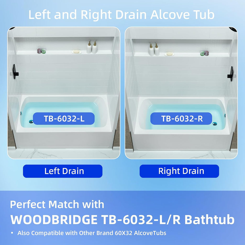 WOODBRIDGE 60' x 32' Four-Piece Direct-to-Stud Alcove Tub Surround Wall Panel Kit in White