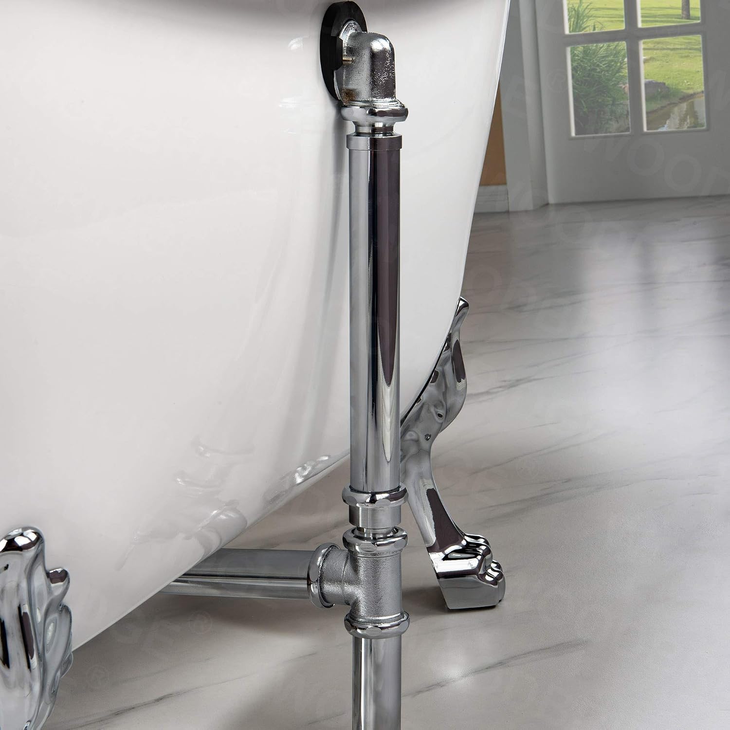 WOODBRIDGE 59' Heavy Duty Acrylic Double Slipper Clawfoot Bath Tub with Chrome Feet + Chrome Drain &Overflow