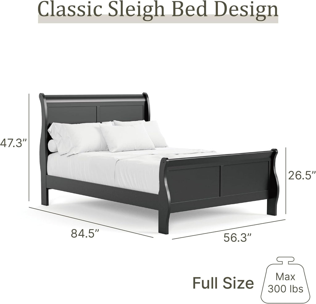 Furniture of America Louis Philippe Traditional Wood Bed Frame with Headboard and Footboard, Elegant Sleigh Design Bedframe for Bedroom, Guest Room, Easy Assembly, Box Spring Required, Full, Black