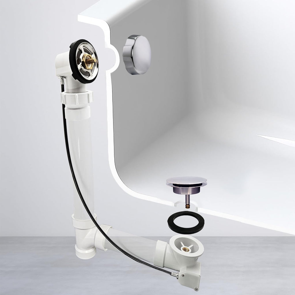 Westbrass A50P35BJ-26 1-1/2' Sch. 40 PVC 35' Cable Driven Bath Waste Kit with Ball Joint Head and Brass Trim Drain Kit, Polished Chrome