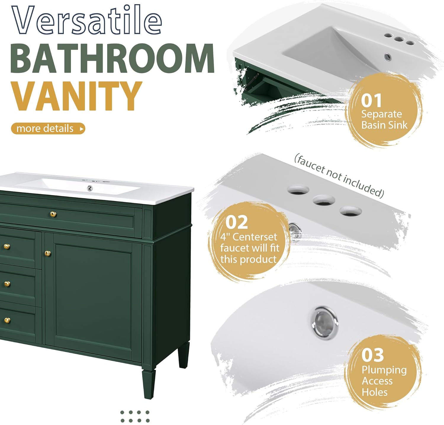 Merax 36'' Bathroom Vanity with Medicine Cabinet, Royal Blue Mirror Cabinet, Modern Bathroom Storage Cabinet with 2 Soft Closing Doors and 4 Drawers,Green