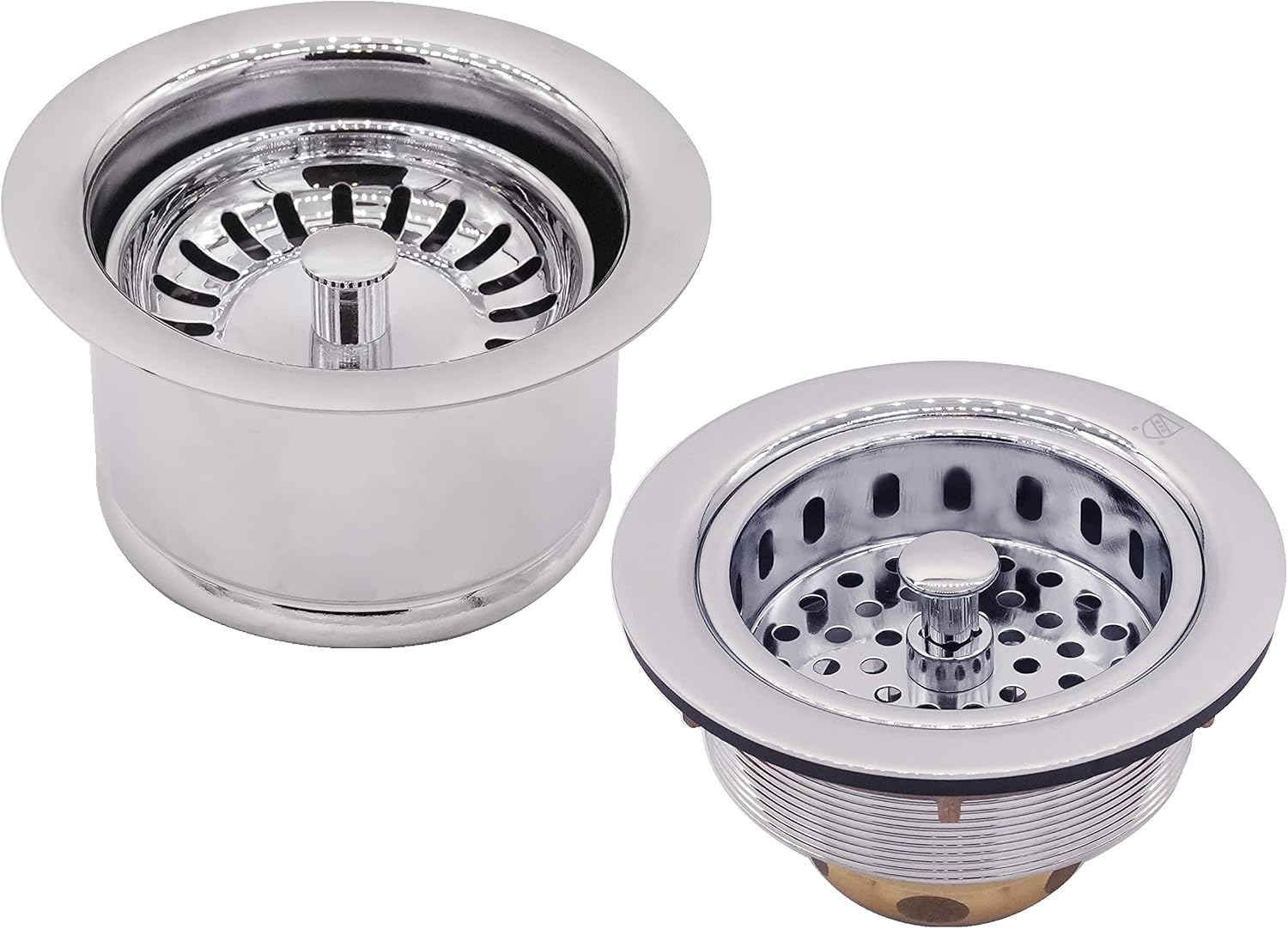 Westbrass CO2196S-26 Combo Pack 3-1/2' Post Style Large Basket Extra-Deep Collar Kitchen Sink Waste Disposal Flange with Strainer Stopper, Polished Chrome