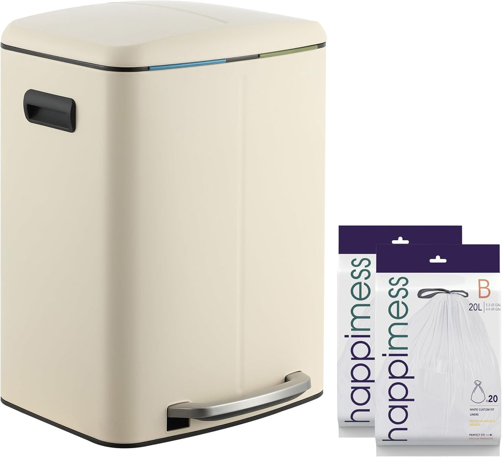 happimess HPM1005F Marco Rectangular 10.6-Gallon Double Bucket Trash Can with Soft-Close Lid, Limestone Beige, Fingerprint Resistant, Modern, Minimalistic for Home, Kitchen, Office, Bedroom, Bathroom