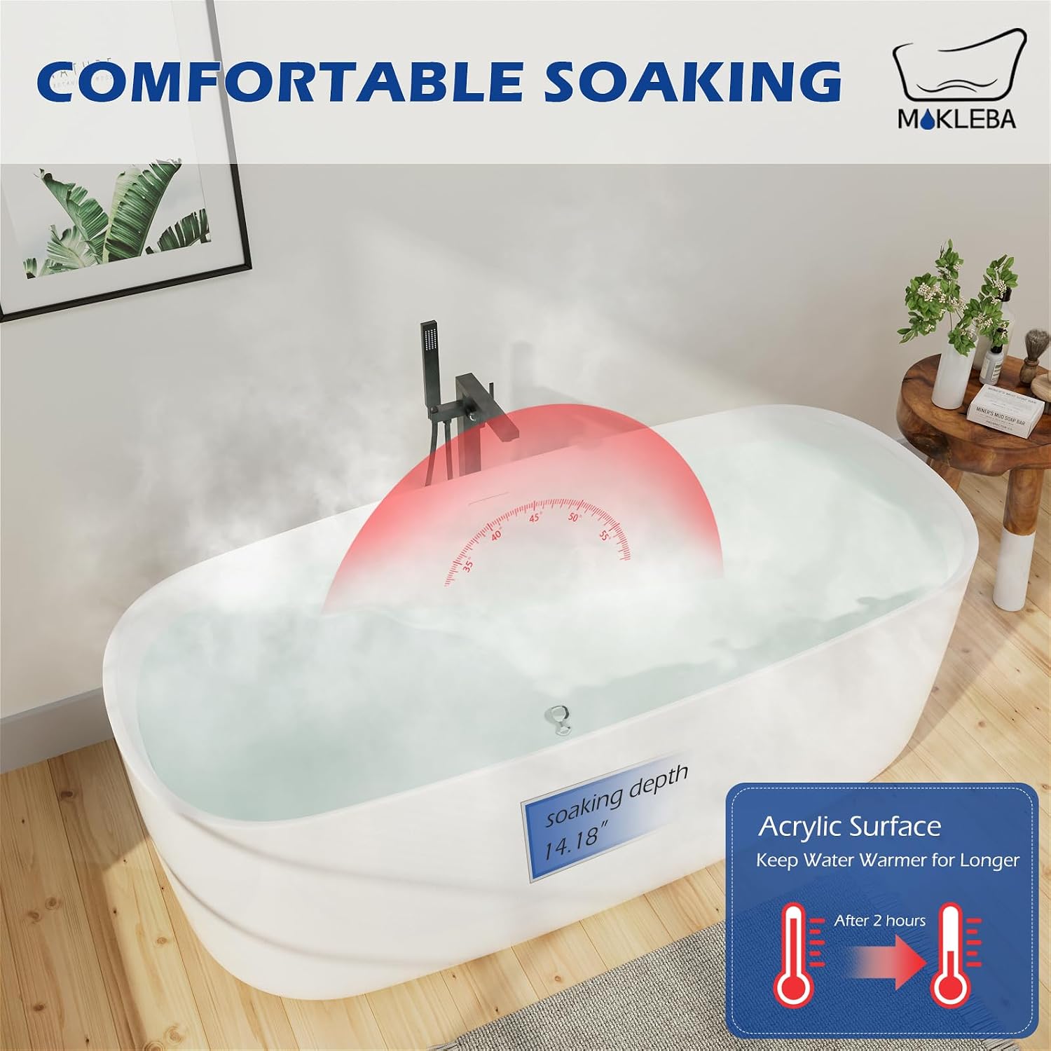 59' Lucite Acrylic Freestanding Bathtub, Rectangular Shape Contemporary Soaking Tub with Toe-tap Chrome Center Drain, Slotted Overflow, cUPC Certified, Glossy White