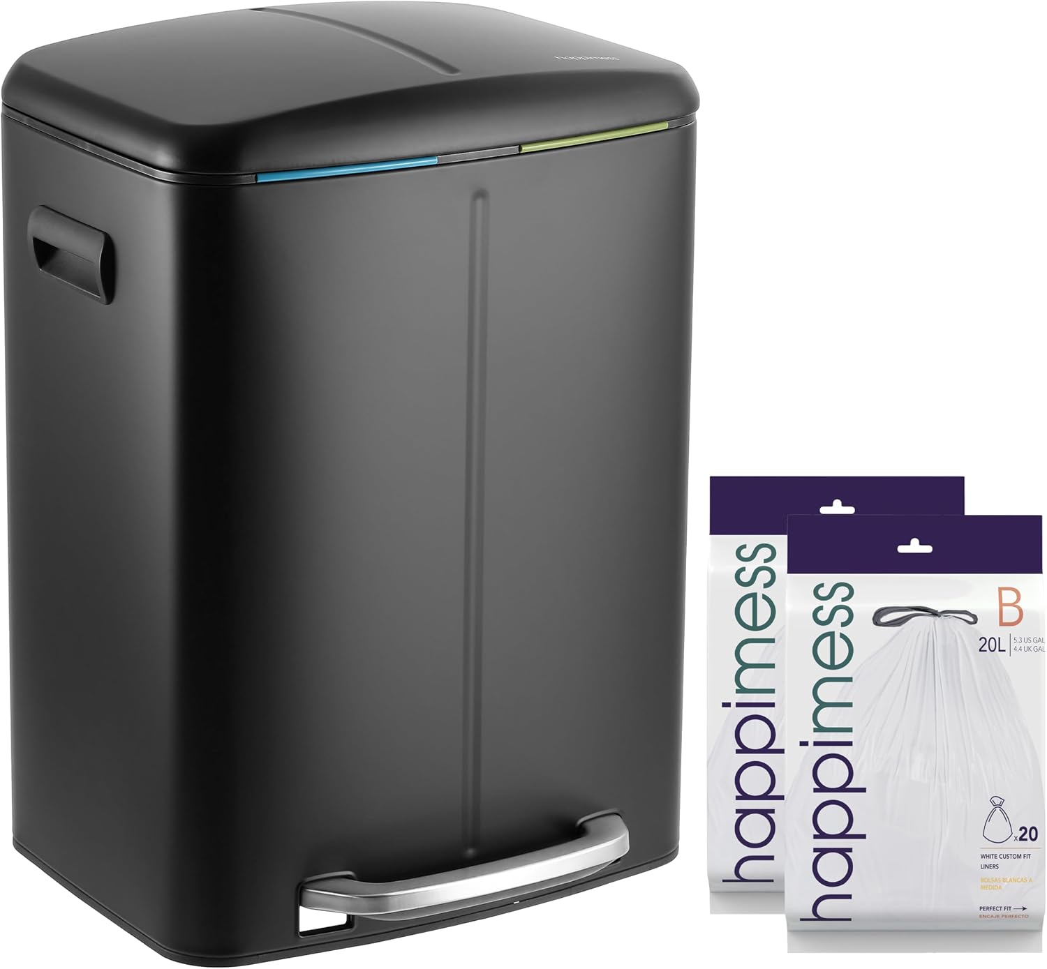 happimess HPM1005B Marco Rectangular 10.6-Gallon Double Bucket Trash Can with Soft-Close Lid, Fingerprint Resistant, Modern, Minimalistic for Home, Kitchen, Office, Bathroom, Black