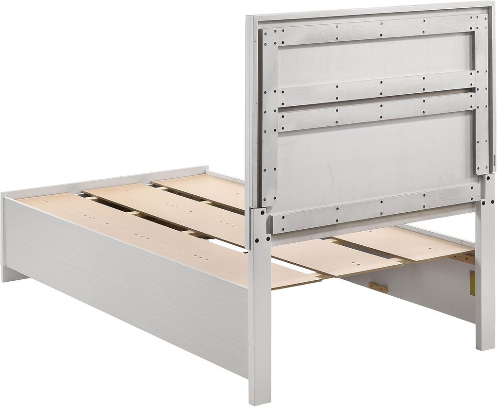 Coaster Home Furnishings Miranda Contemporary 4-Piece Bedroom Set Twin Size Storage Panel Bed Frame 50-inch Headboard White 205111T-S4