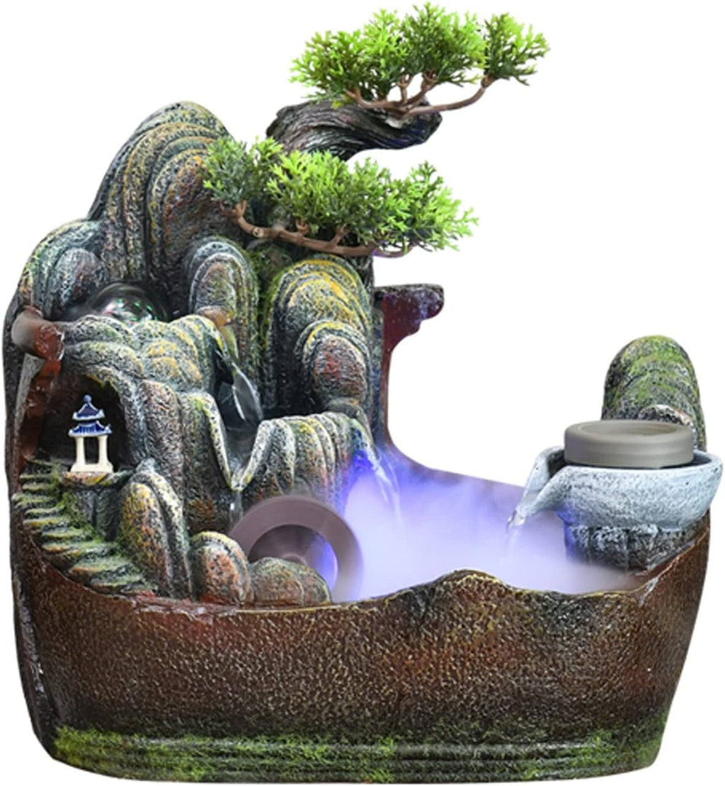 Indoor Fountain Tabletop Water Fountain for Indoor, Rocky Stone Waterfall, Aquatic Landscape, Home Decor, Center Table, Relaxation Gifts with Water Pump and Rotating Ball Fountain