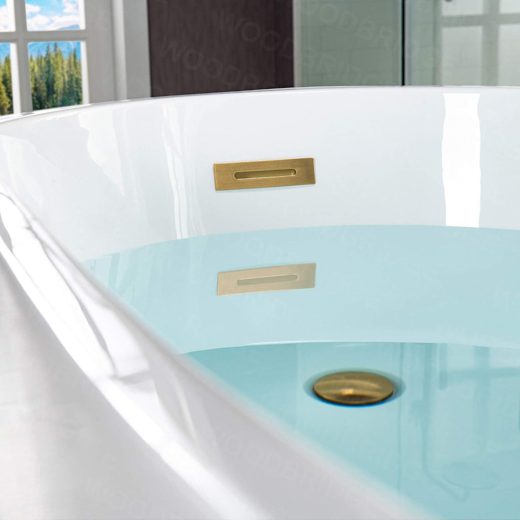WOODBRIDGE 67' Acrylic Freestanding Bathtub Contemporary Soaking Tub with Brushed Gold Overflow & Drain,White,BTA-1508/B-0001-BG