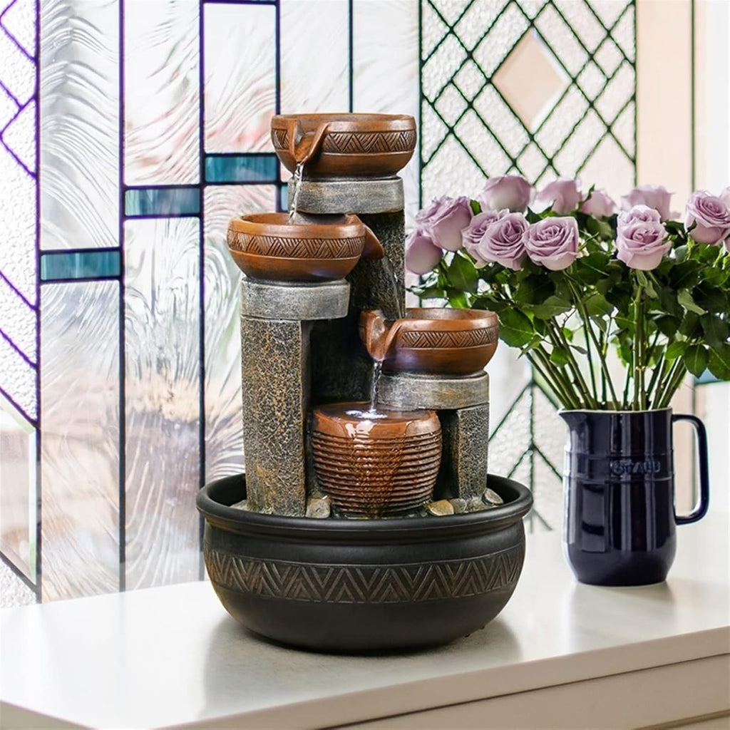 HIHELO Tabletop Fountain Retro Circulating Water Fountain Home Living Room Desktop Decoration Entrance TV Cabinet Office Decorative Fountain Indoor Fountain