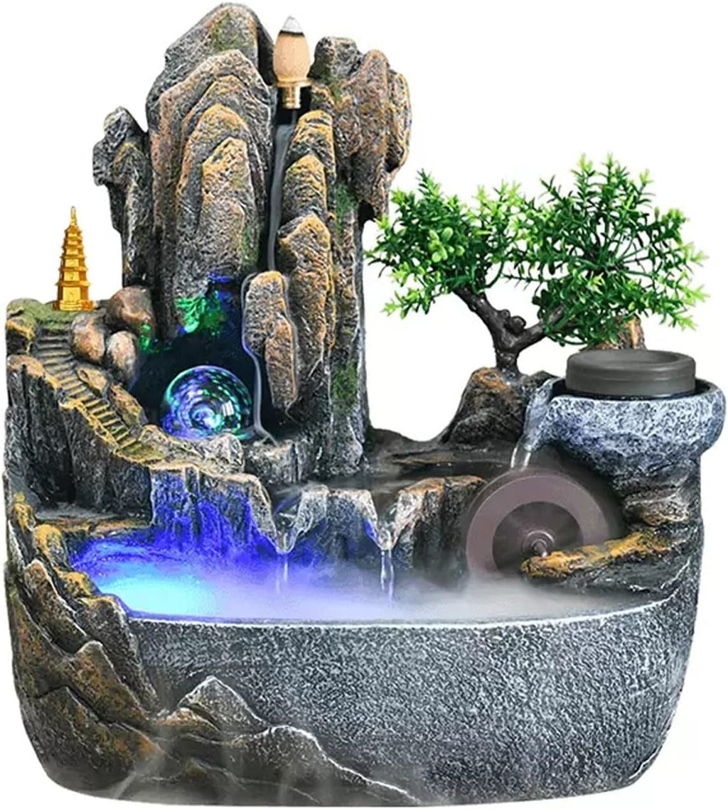 HIHELO Desktop Fountain Tabletop Fountain with Cascading Rock Waterfall and Rockery Stream Indoor Waterfall Function with Automatic Pump for Home Office Water Fountain Outdoor (Size : Medium)