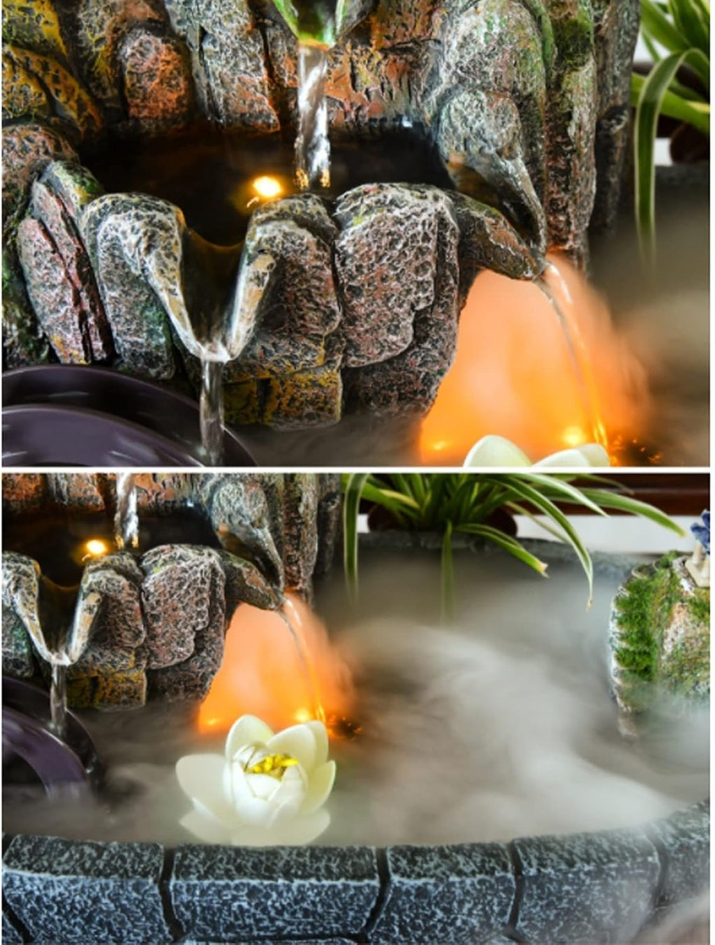 HIHELO Desktop Fountain Resin Indoor Fountain, Artificial Tree Buddha Statue Tabletop Fountain with Roller Ball, Home Office Desktop Decoration Zen Fountain Water Fountain Outdoor