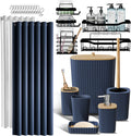 Hearth & Harbor Bathroom Accessories Set - Bathroom Set, 20PC Bathroom Accessory Set, Shower Curtain Set, Toilet Brush, Trash Can & Soap Dispenser (Navy Blue, Shower Caddy + Bathroom Set)