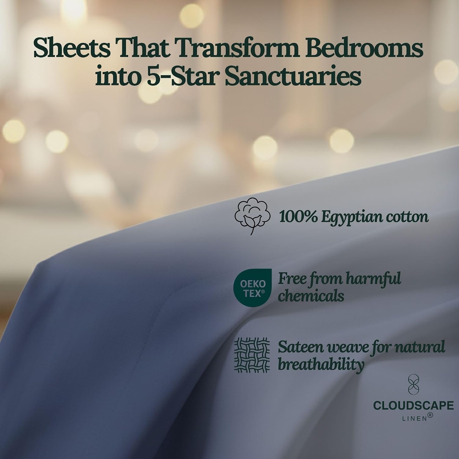 CLOUDSCAPE 100% Egyptian Cotton Sheets Twin XL Size, 3 Pcs Breathable and Naturally Cooling Bedding Set, Long-Staple Cotton for Softness, Deep Pocket Fitted up to 16' Twin XL Sheet, Dark Denim