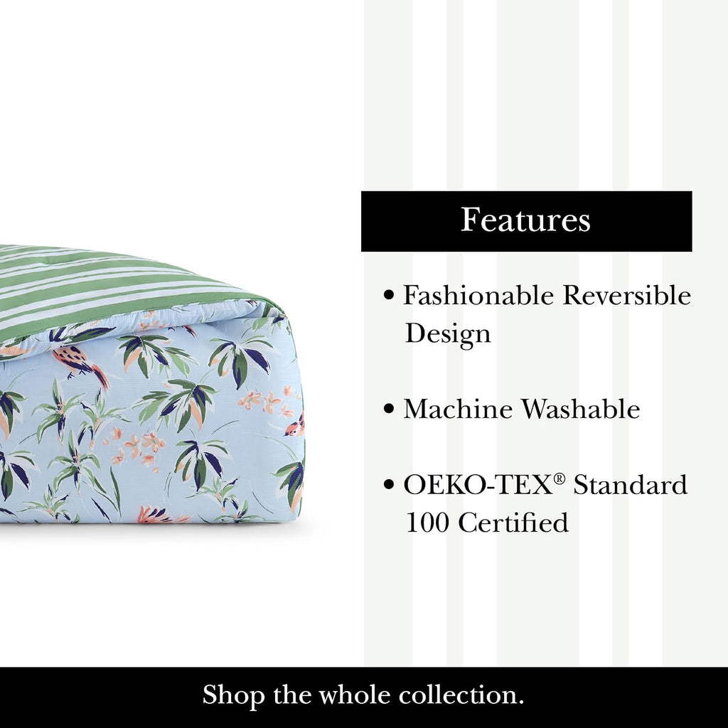 kate spade new york Bird Garden Twin Comforter Set, 300 Thread Count Cotton Reversible Cover, All Season 2 Piece Bedding, Machine Washable, Floral Multicolor