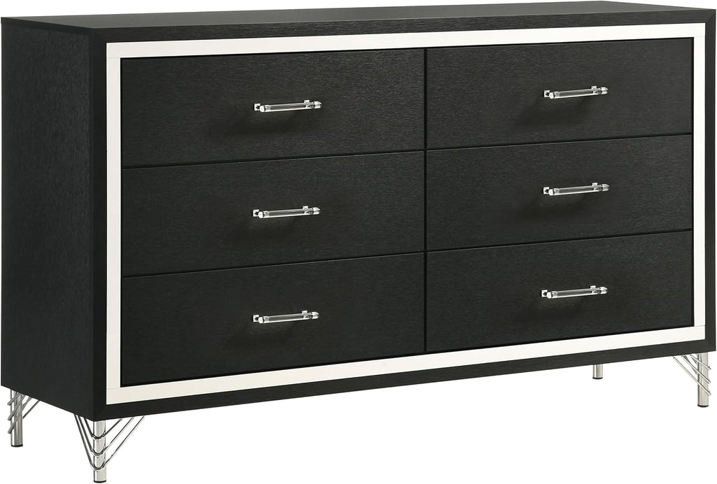 Coaster Home Furnishings Lucia Modern Classic 4-Piece Bedroom Set Velvet Upholstered Queen Size Wingback Bed Frame 61-inch Headboard Grey and Black 224991Q-S4