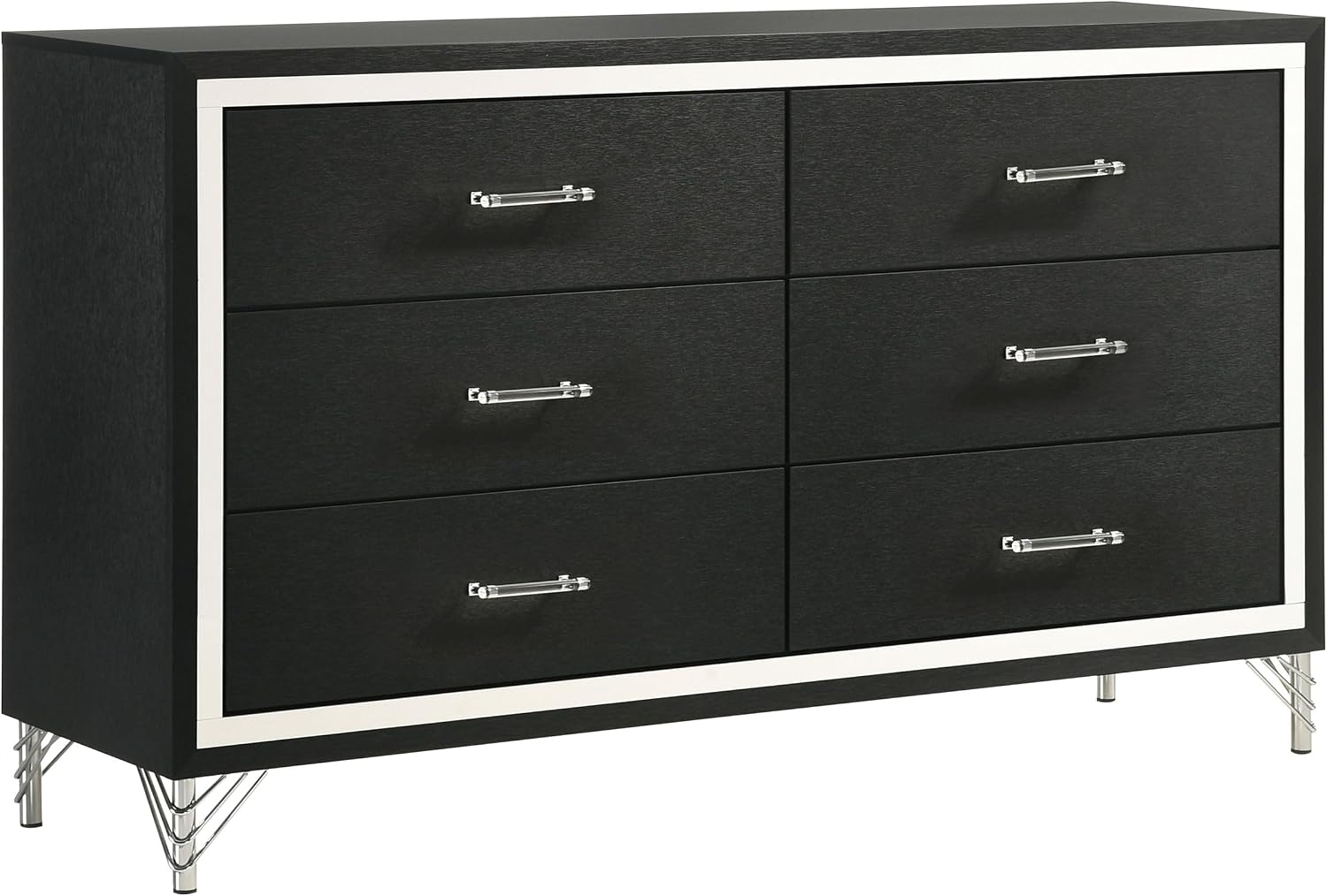 Coaster Home Furnishings Lucia Modern Classic 4-Piece Bedroom Set Velvet Upholstered Queen Size Wingback Bed Frame 61-inch Headboard Grey and Black 224991Q-S4