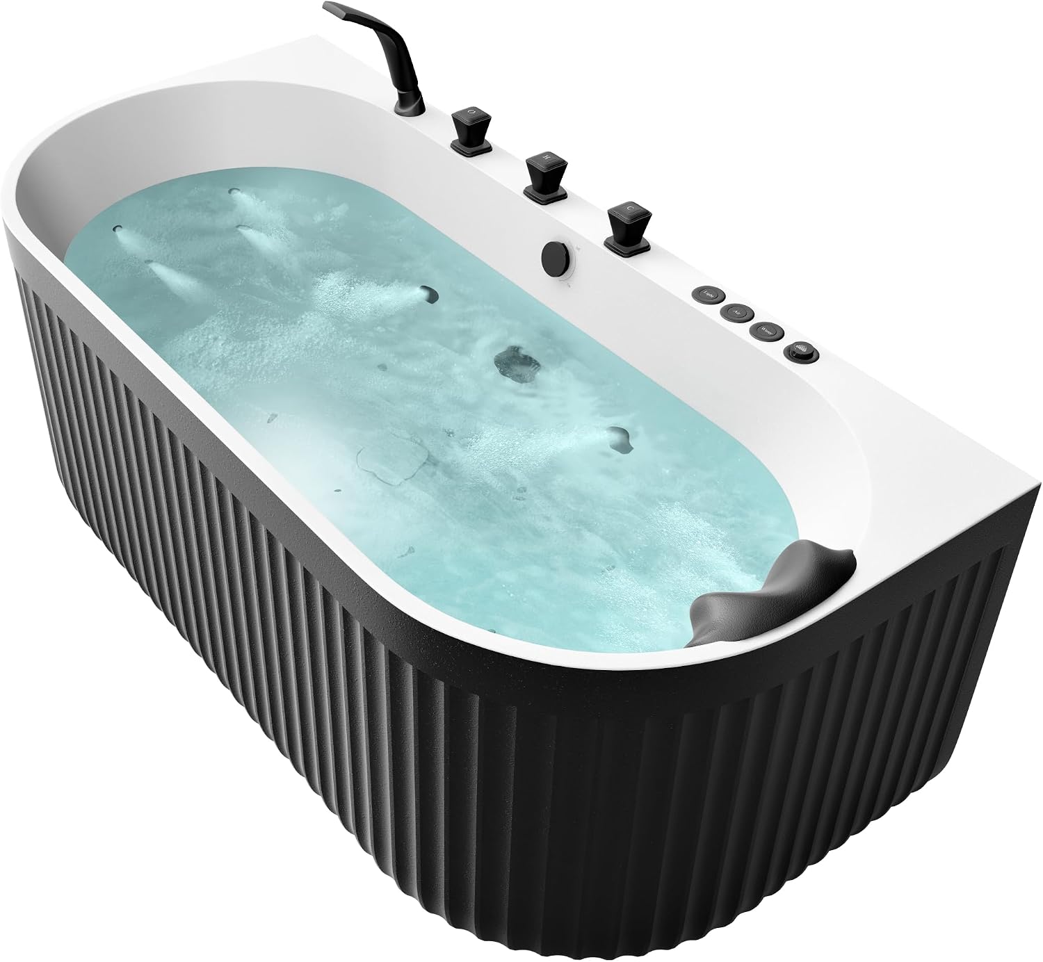 ANZZI 67 in. x 32 in. Flat Bottom Stone Resin Freestanding 92 Gallon Combination Bathtub with Center Drain in Black and White