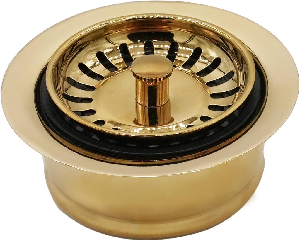 Westbrass CO2195S-01 Combo Pack 3-1/2' Wing Nut Twist Style Large Kitchen Sink Basket Strainer and Extra-Deep Collar Kitchen Sink Waste Disposal Flange with Strainer Stopper, Polished Brass