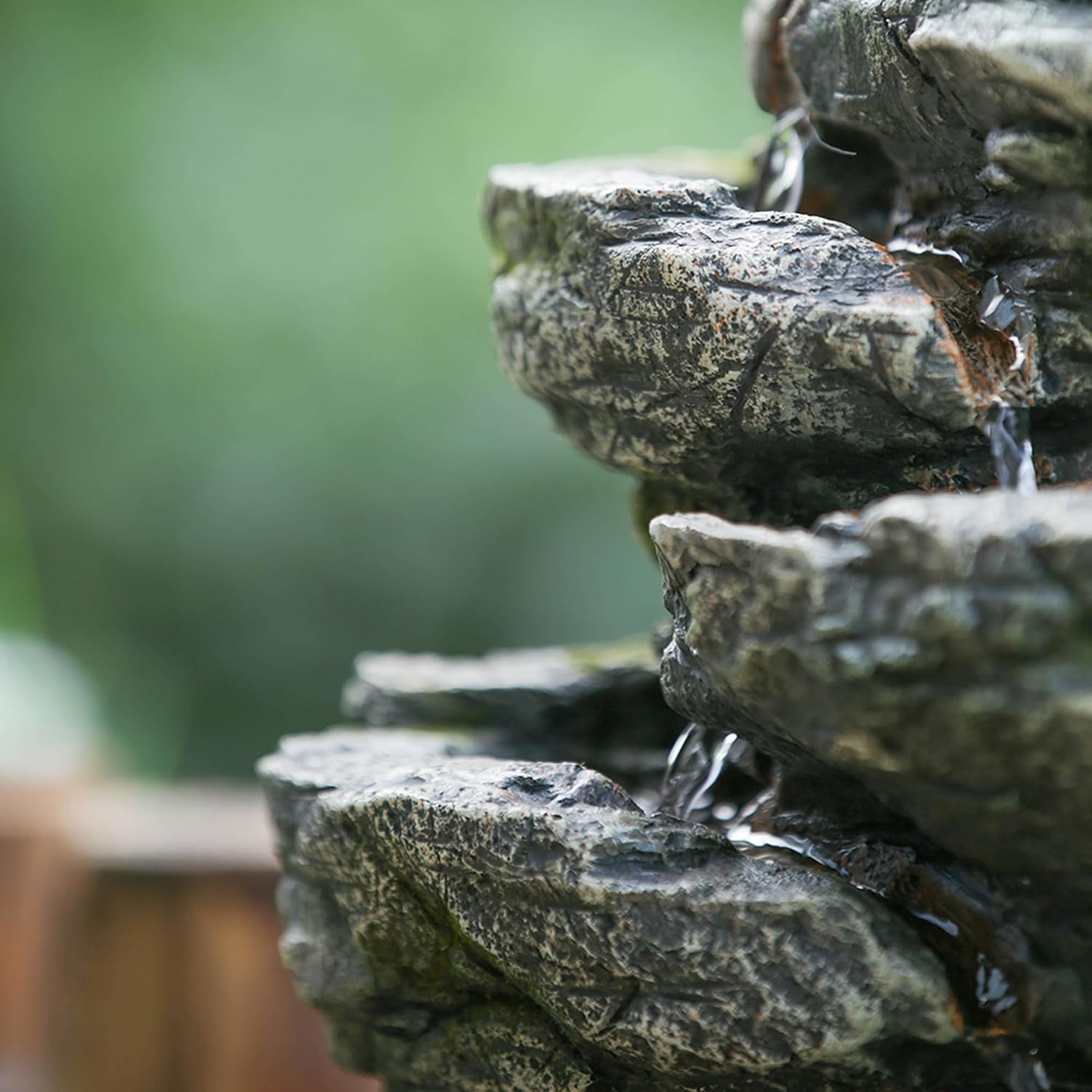 9x5x14 Indoor Gray Stone Look Water Fountain, 7 Tier Polyresin Cascading Rock Tabletop Fountain with LED Light