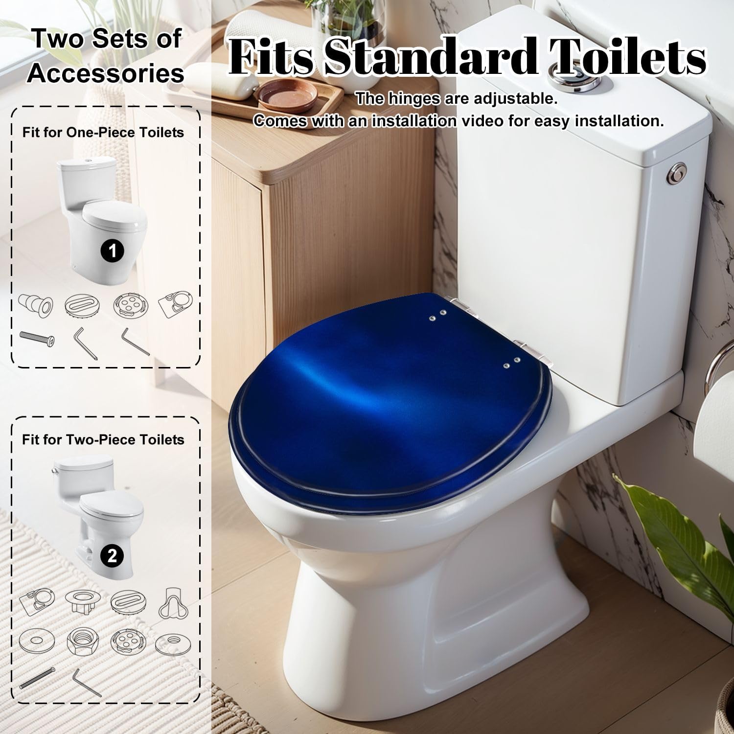 Round Toilet Seat Dark royal blue gradient mesh seamless bg overlay noisy texture Silk Resin Toilet Seat Slow Quiet Close Lid with Quick-Release Hinges Cover Bumpers Easy to Clean Install