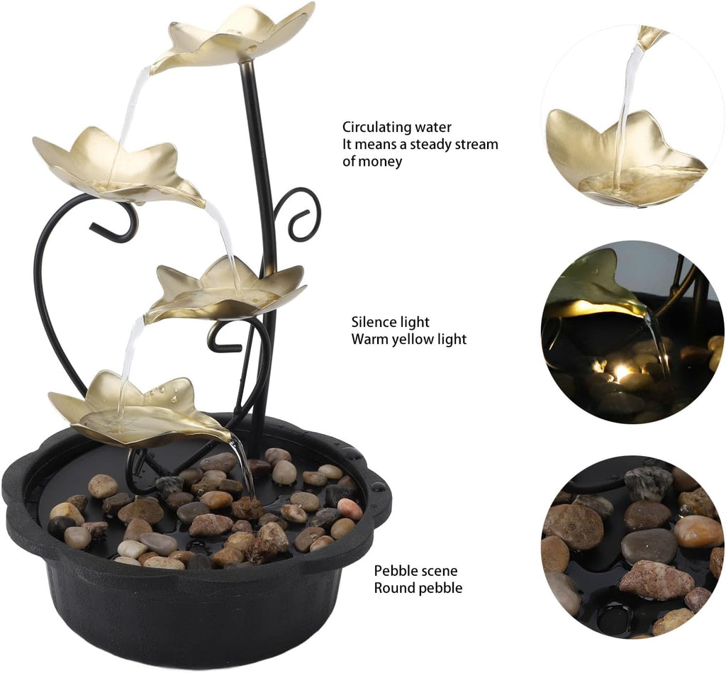 Tabletop Fountain with LED Lights Flowing Water Desktop Fountain for Home & Office, USB Powered Relaxation Decor with Adjustable Flow Silent Pump (9.1x9.1x13.6)