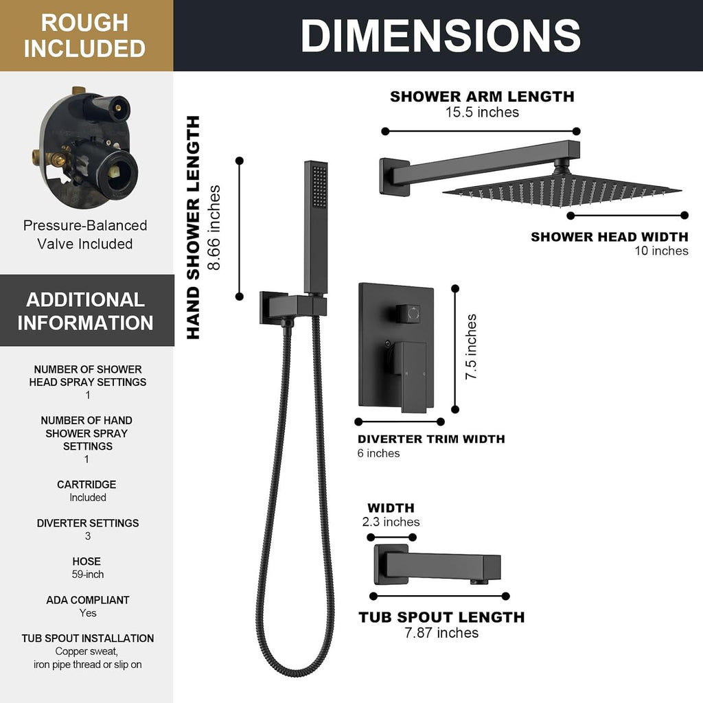 Lava Odoro 3-Setting Shower and Tub Faucet Set and Bathroom Faucet, Matte Black