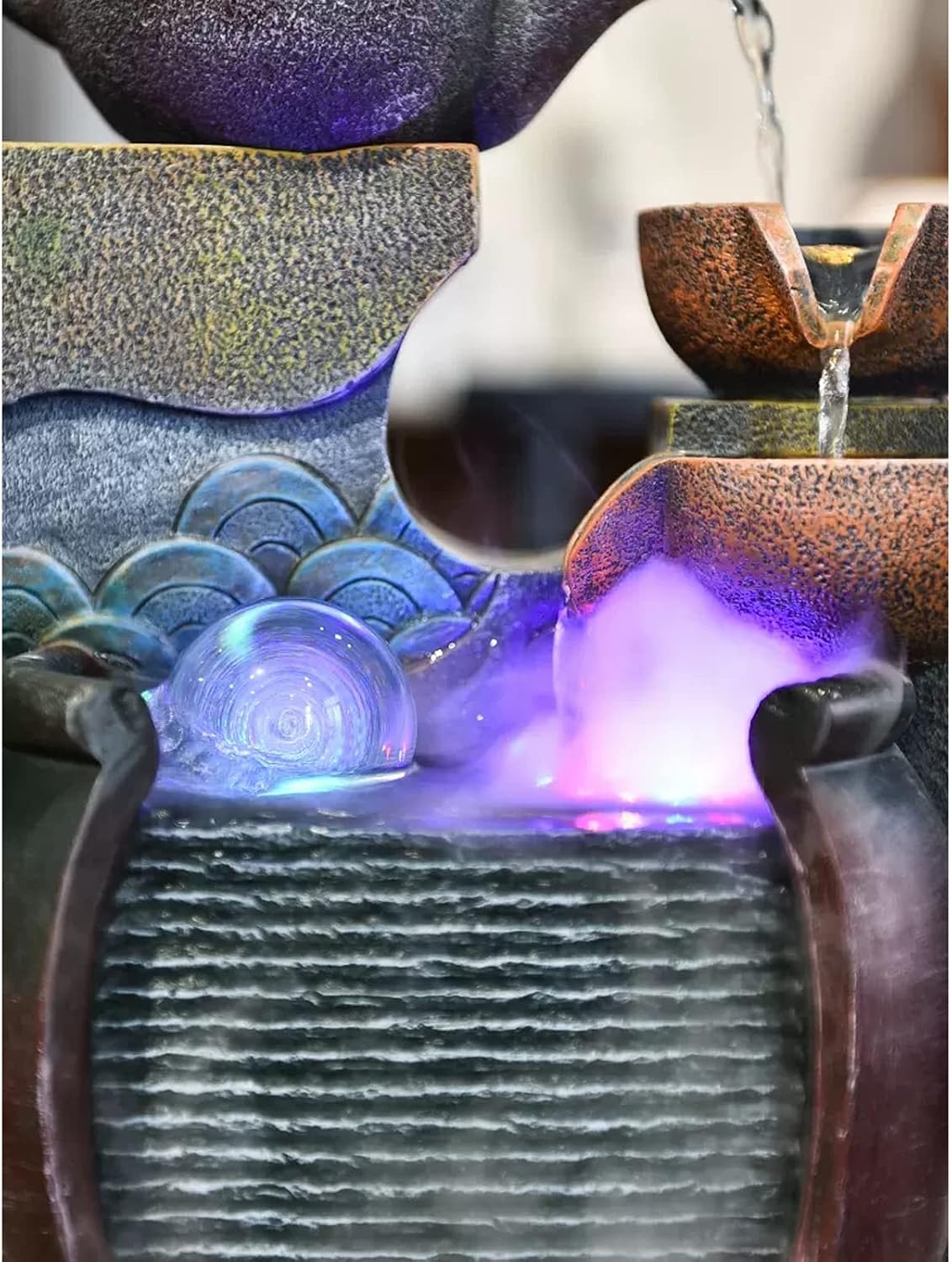 HIHELO Desktop Fountain Tabletop Fountain Resin Waterfall Tabletop Fountain Decoration Indoor Meditation Waterfall with Submersible Pump Water Fountain Outdoor