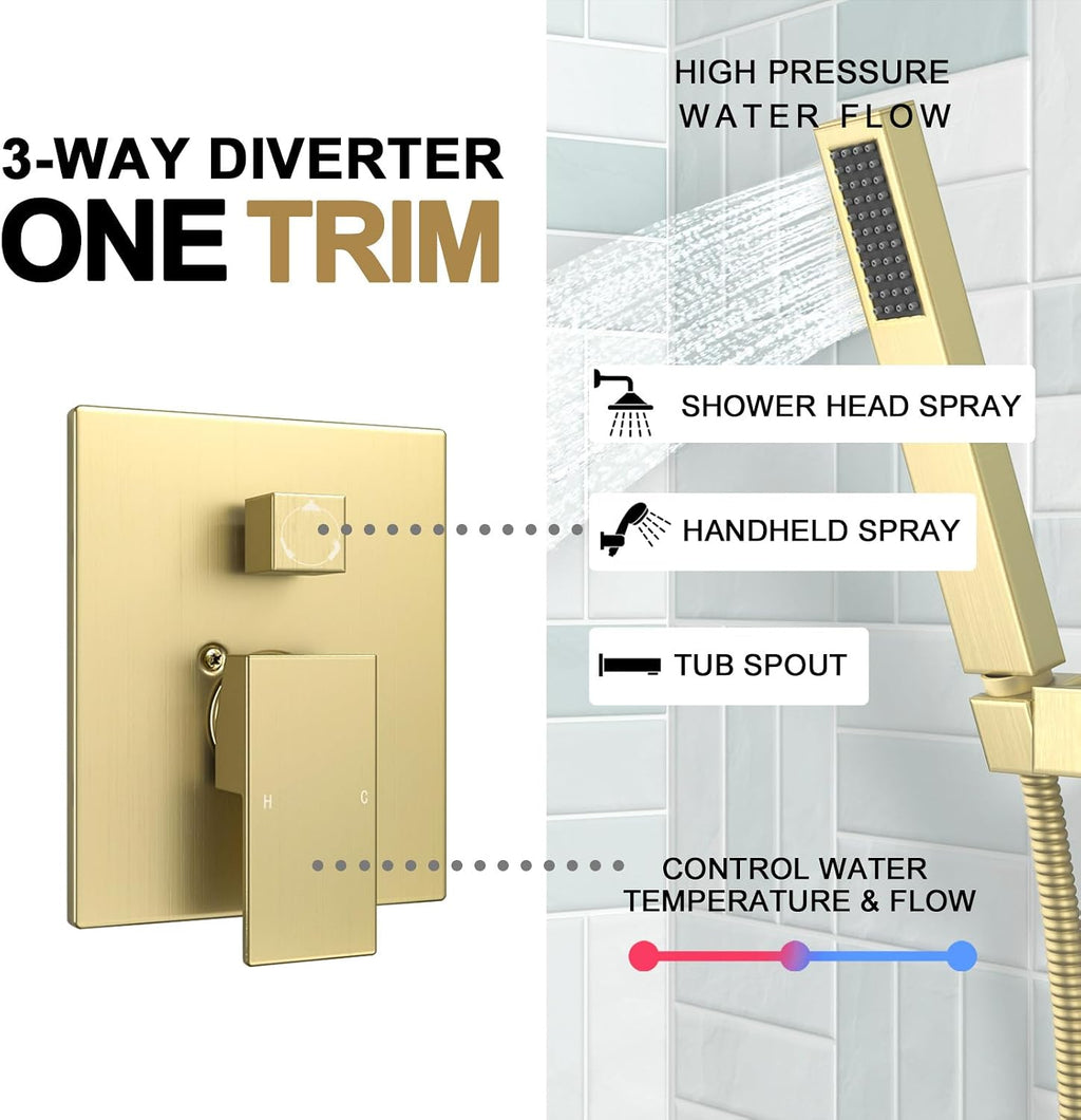 Lava Odoro 3-Setting Tub and Shower Faucet Set with Bathroom Faucet, Brushed Gold