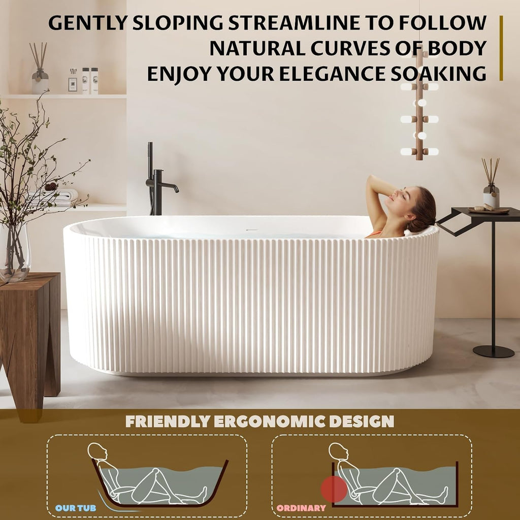 67'' Freestanding Bathtub, Deep Soaking Tub, Non-Slip Base, Acrylic, cUPC Certified Free Standing Tub, Chrome Drain Bath Tub, Modern Tub for Bathrooms, White