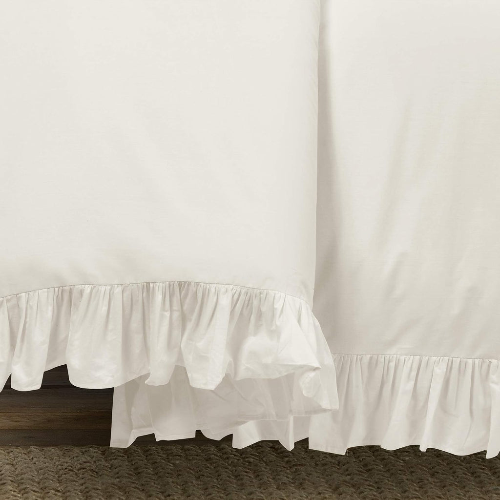 Lush Decor Reyna Ruffle Cotton Duvet Cover Set 3 Piece Set California King, White - King Size Bedding Set - White Duvet King - Ruffled Bedding - Coquette Decor