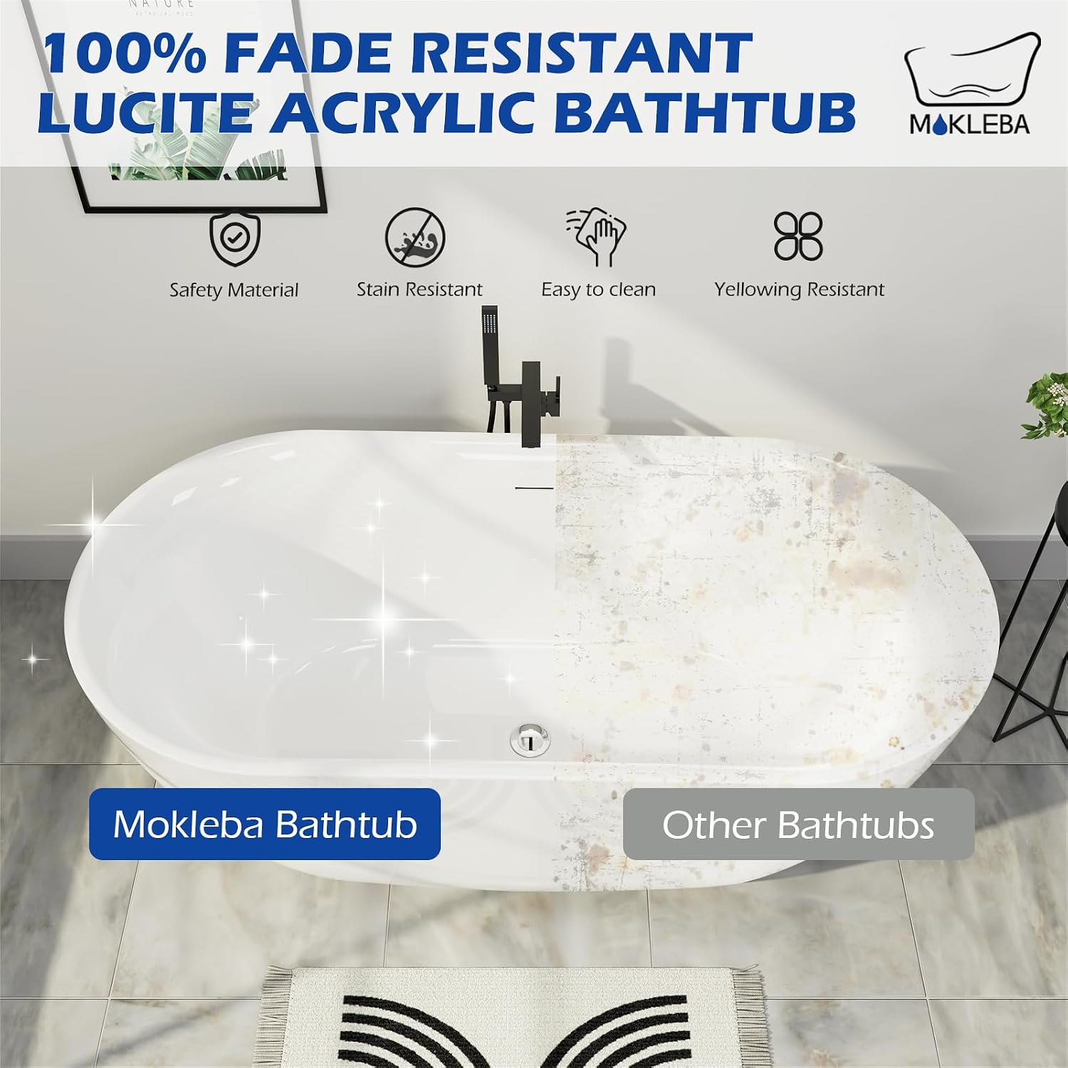 67' Acrylic Freestanding Bathtub, Elegant Oval Free Standing Tub, Soaking Tub with Integrated Slotted Overflow, Toe-Tap Chrome Drain, cUPC Certified, Glossy White