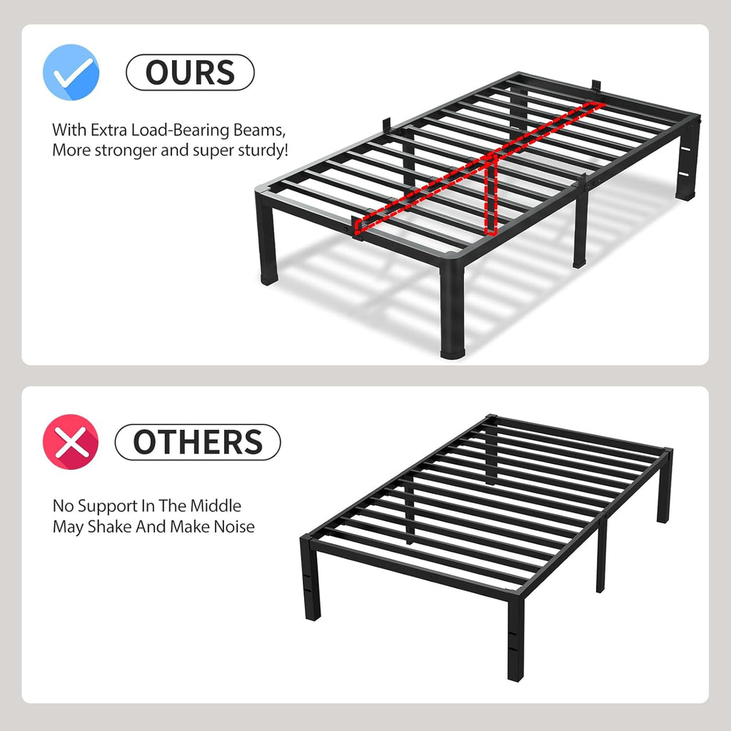 VIPSHOW 18 Inch Twin XL Bed Frame, 3500Lbs Heavy Duty Metal Platform with Round Corner Legs Mattress Slide Stopper, Steel Slat Support No Box Spring Needed, Noise Free, Non-Slip, Easy Assembly