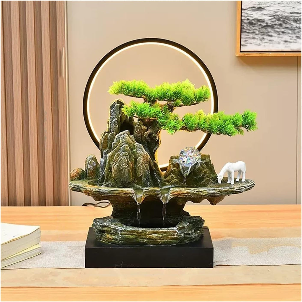 HIHELO Desktop Fountain Tabletop Fountain Rock Waterfall Fountain Indoor Waterfall Fountain Artificial Bonsai Interior Decoration with LED Lights Water Fountain Outdoor (Size : Small)