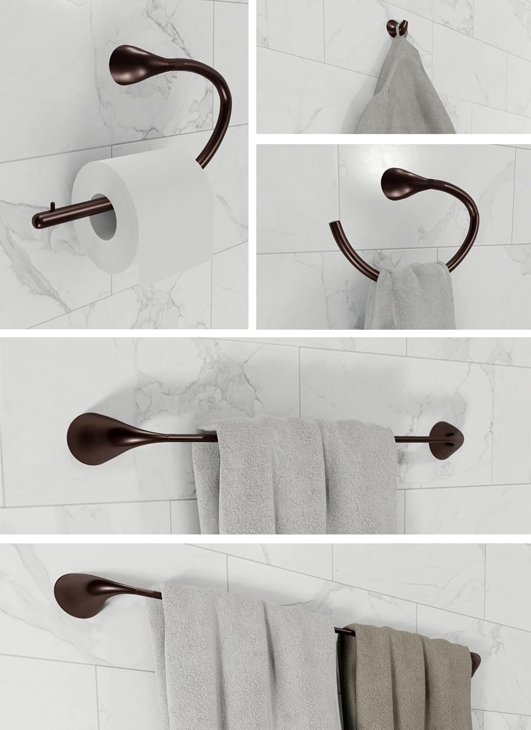 Hollywood Bathroom Accessory Complete Set (Oil Rubbed Bronze), Robe Hook, Toilet Paper Holder, Towel Ring, Towel Bar (18 and 24 Inch) Wall Mount Hanger for Kitchen Accessories