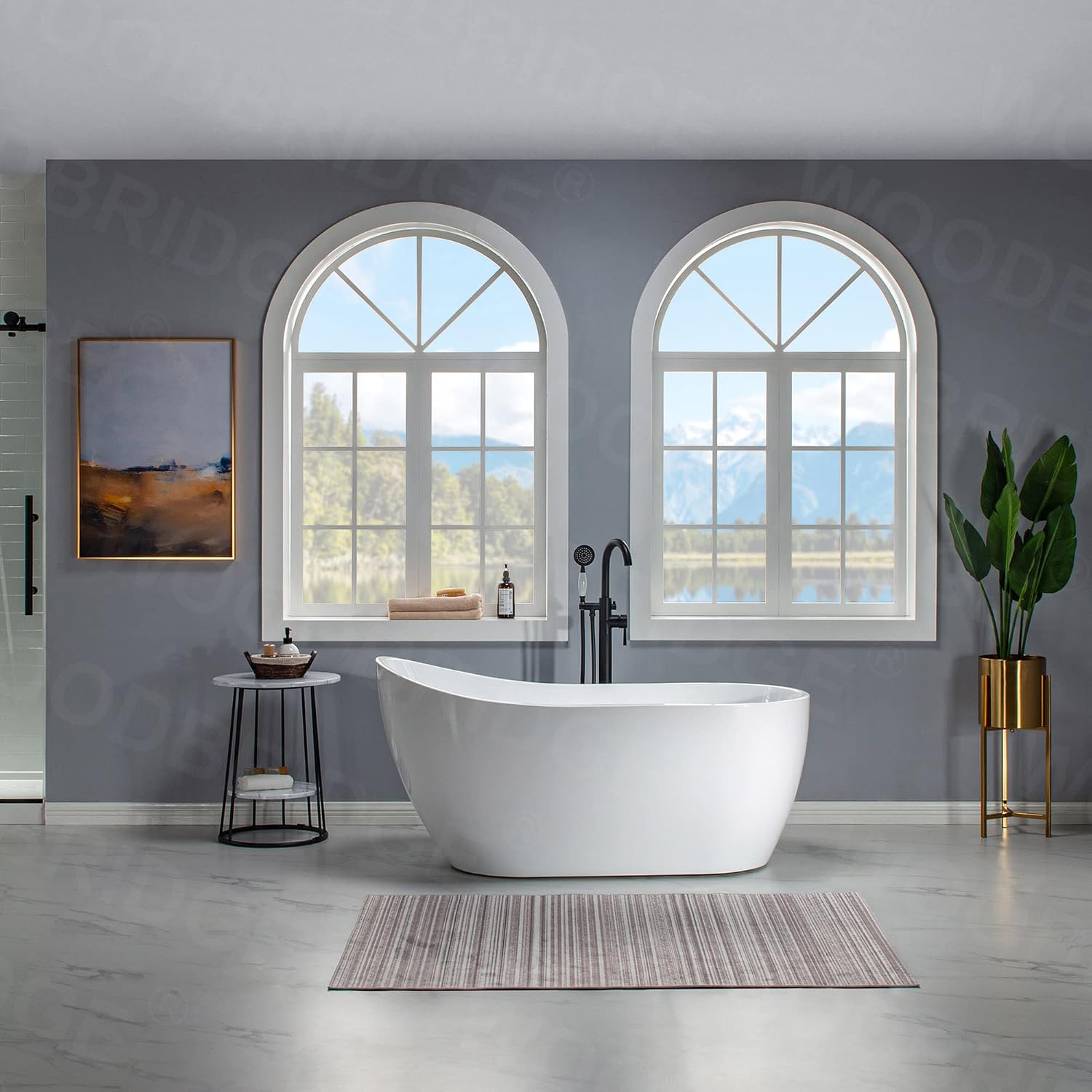 WOODBRIDGE 59' Acrylic Freestanding Bathtub Contemporary Soaking Tub with Matte Black Drain and Overflow,B1530-MB -Drain &O