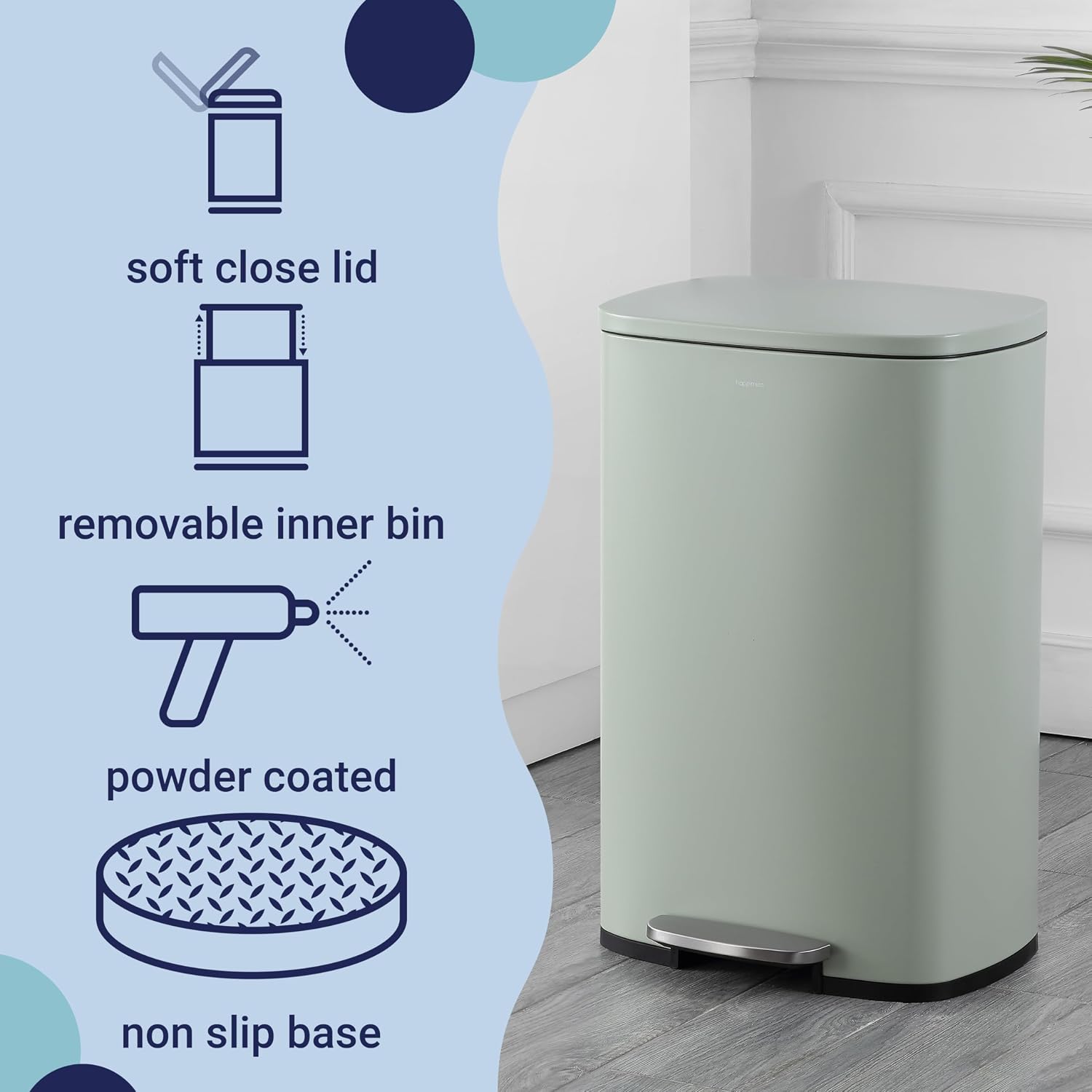 happimess HPM1006E Connor Rectangular 13-Gallon Trash Can with Soft-Close Lid and FREE Mini Trash Can, Fingerprint Resistant, Modern, Minimalistic for Home, Kitchen, Office, Bathroom, Pistachio Gelato