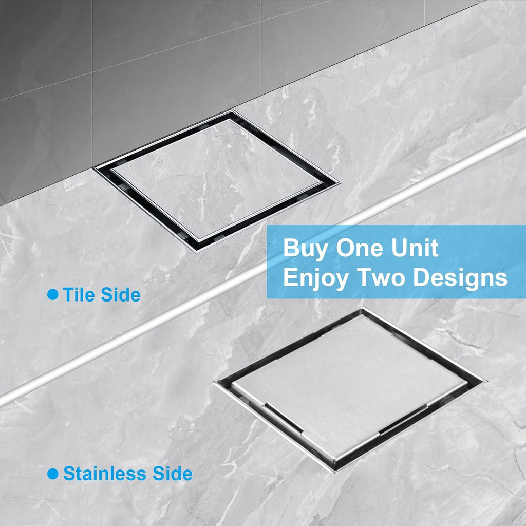 Shower System Set Faucet with 4 Inch Shower Drain, 10' Shower Faucet Set for Bathroom Luxury Rain Mixer Combo Set Wall Mounted Rainfall Square Shower Head Linear Shower Drain (4 inch, Brushed Nickel)