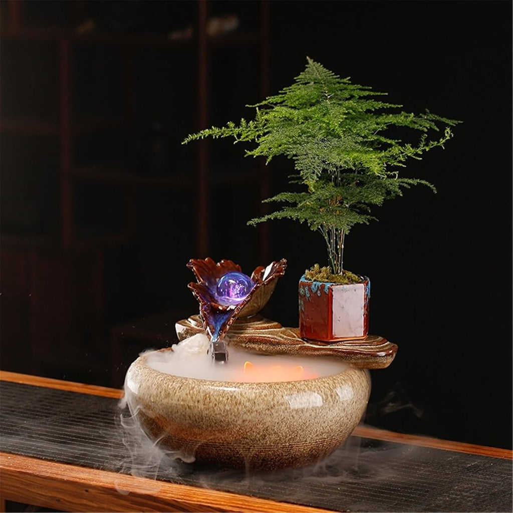 Tabletop Chinese Style Tabletop Fountain Relaxation Water Feature Circulating Ceramic Fish Tank Decor