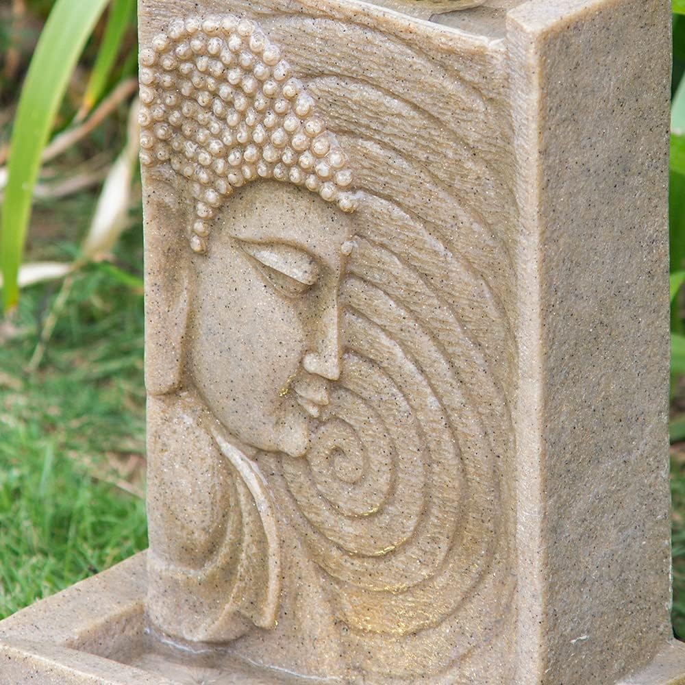 9x6.5x14 Indoor Buddha Water Fountain, Polyresin Tabletop Fountain with LED Light