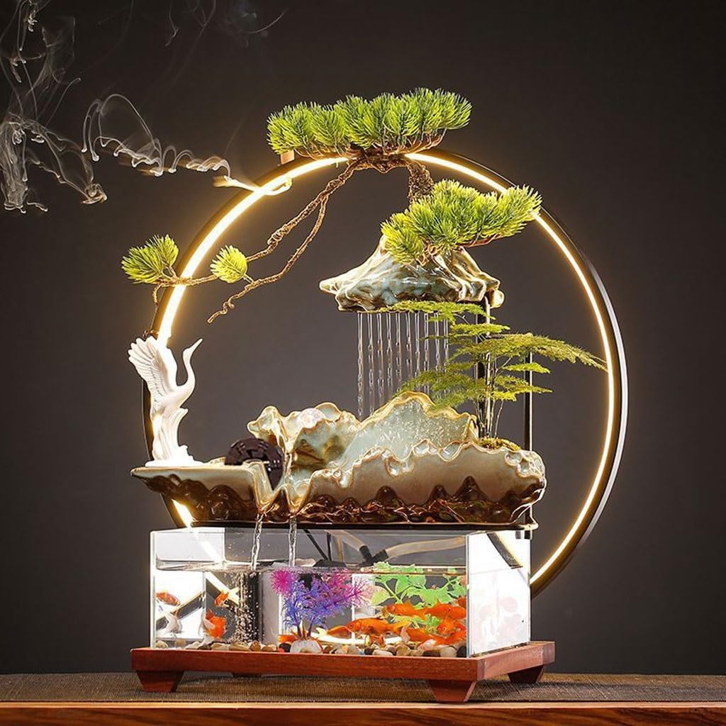 GUERNSEY Tabletop Fountain Chinese Style Simple Water Ornaments Creative Simple Porch Decoration Ornaments Office Desktop Fountain Ornaments Indoor Waterfall Feature Indoor Fountain