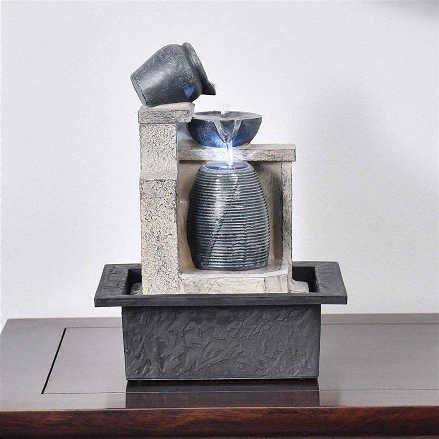 GLigeT Tabletop Fountain Tea Table Flowing Water Ornaments Circulating Water Landscape Desktop Wealth Attraction Office Light Luxury Opening Gift Giving Water Fountain Decor